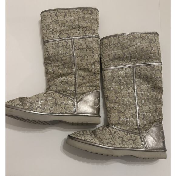 Coach Women’s Size 6B Boots Logo Silver Nikole Mid Calf Shearling Signature - Picture 10 of 16